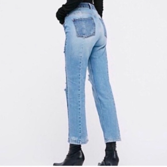 Free People Patchwork Straight Two-Toned Jeans - Picture 3 of 4